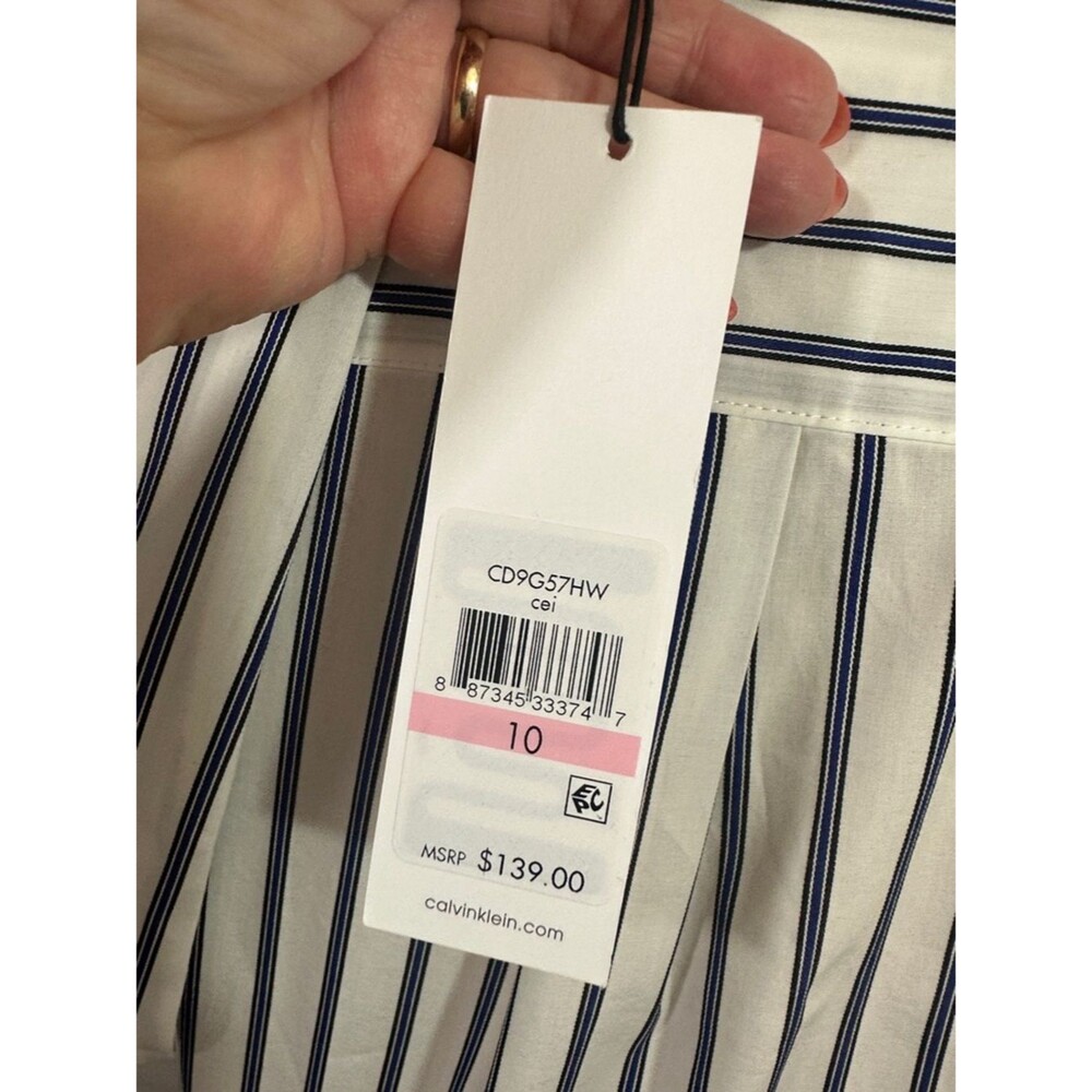 Calvin Kline Blue Stripe Cotton Shirt Dress Size 10 NWT - Picture 10 of 13